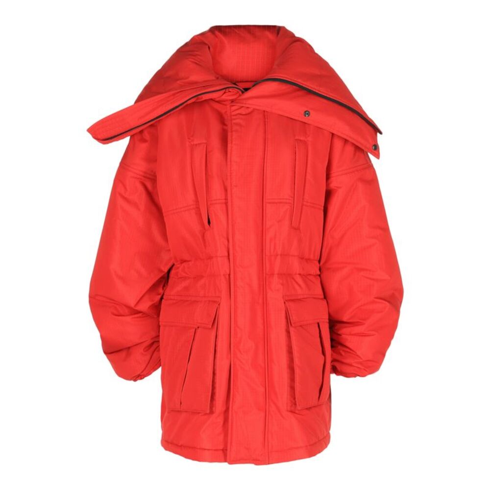 Balenciaga Draped Collar Padded Parka Red Womens